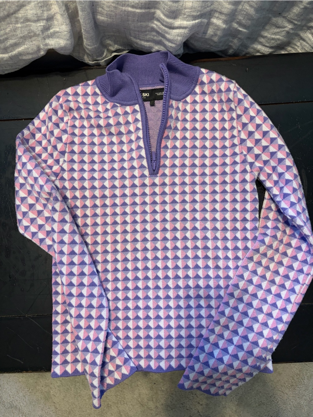 Zara ski Geometric Knit Pullover in Lavender, Pink & White